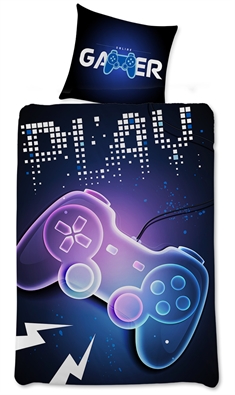 Gamer sengetøj - 140x200 cm - Gamer controller sengesæt - Sengelinned i 100% bomuld